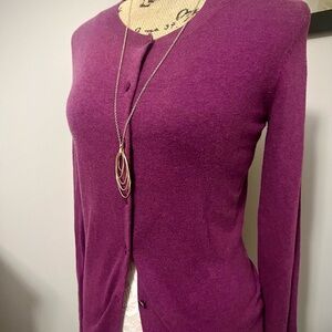 Purple long-sleeve button cardigan sweater